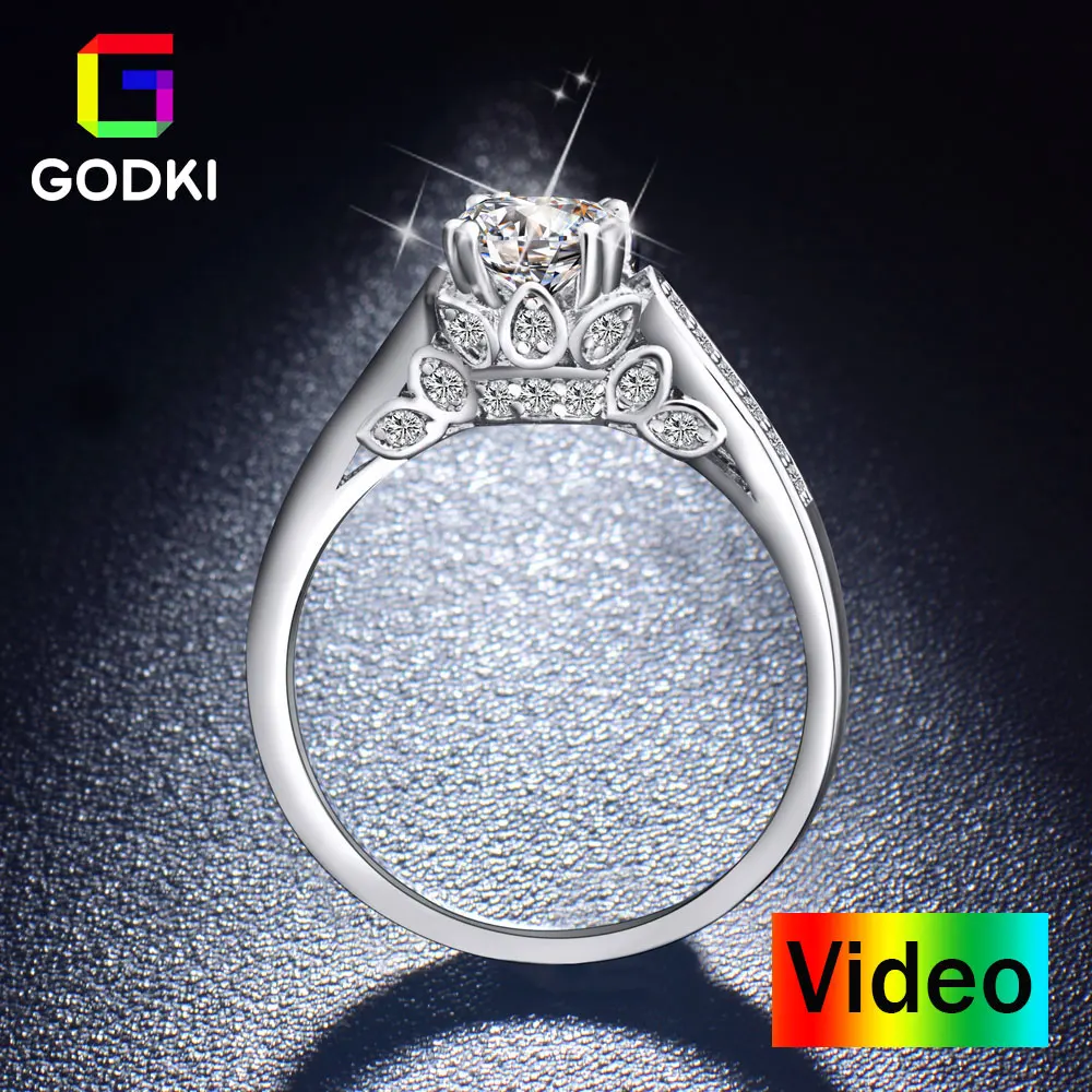 

GODKI Round Cut 2CT Solitare Micro CZ Wedding Engagement Silver Ring