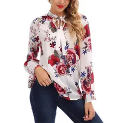 Повседневная Женская рубашка с цветочным принтом и длинным рукавом для шоппинга, весенне-осенний шифоновый пуловер с v-образным вырезом на