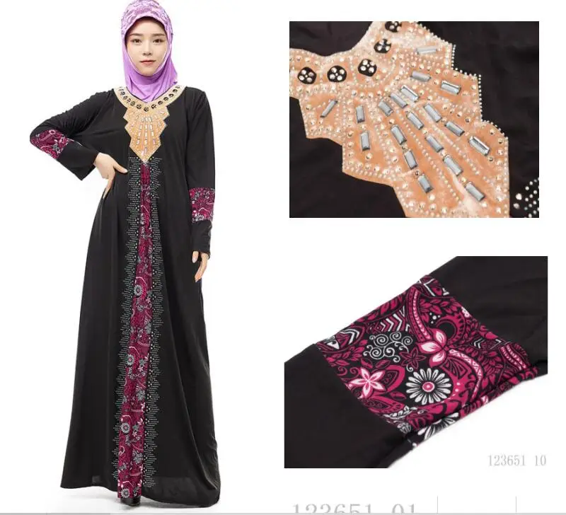 

2019 New Muslim Dress Diamonds Abayas for Women V Neck Caftan Marocain Long Sleeve Islamic Clothing Pray Robes Black Abaya Dress