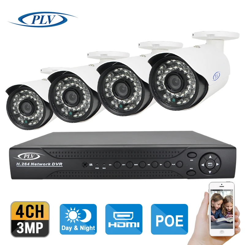  New 8CH 3MP POE NVR Kit 4pcs 2048*1536 IP 3.0MP Surveillance Outdoor Waterproof infrared CCTV Camera Security System Free ship 