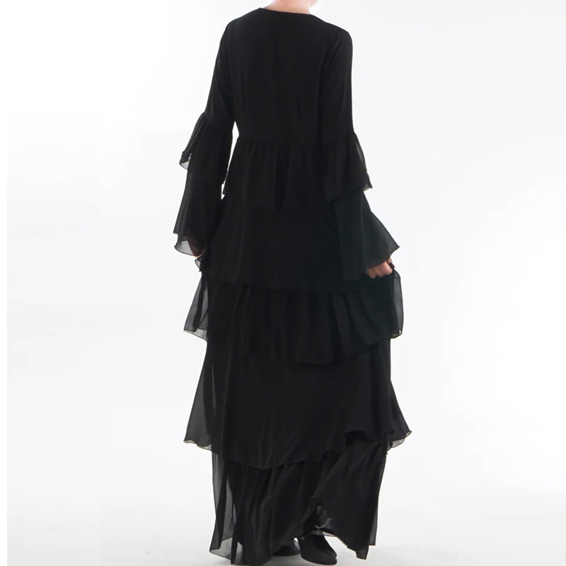 Черный кардиган абайя Дубай кимоно кафтан Малайзия Плиссированные шифон мусульманский хиджаб платье женщины Катара Омани турецкая исламская одежда