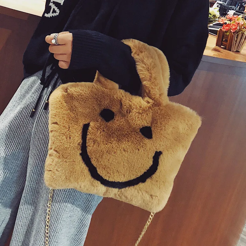 Плюшевая Сумка тоут Smiley 2018 зимняя новая теплая женская сумка из искусственного