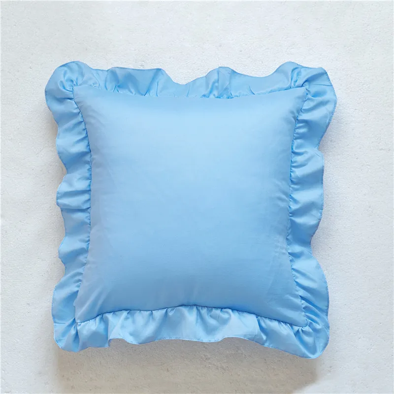 1Pcs New Sky Blue Solid Color Falbala Pillow Case Pillowcase Soft