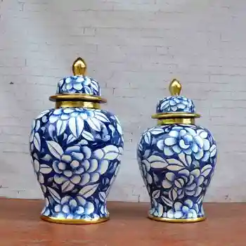

18 Inches large Chinese Porcelain Blue Glazed Ceramic Decorative Ginger Jars