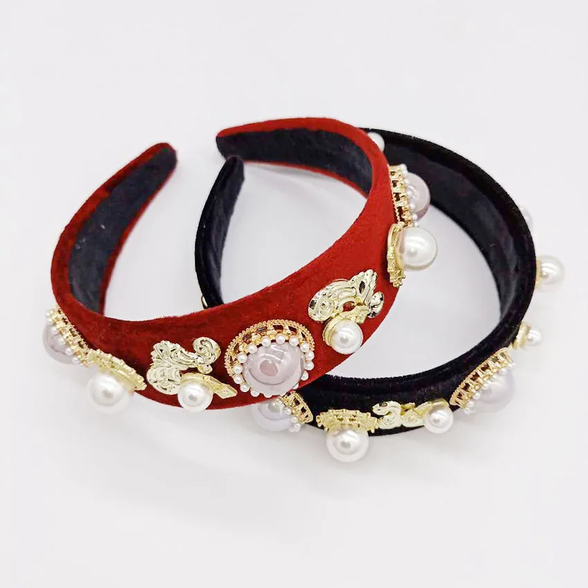 

Pearl Headband Women Baroque Gold Flower Hairband Ladies Women Luxury Hair Accessories Jewel Jewelled Head Band 2019 Gem Hoop