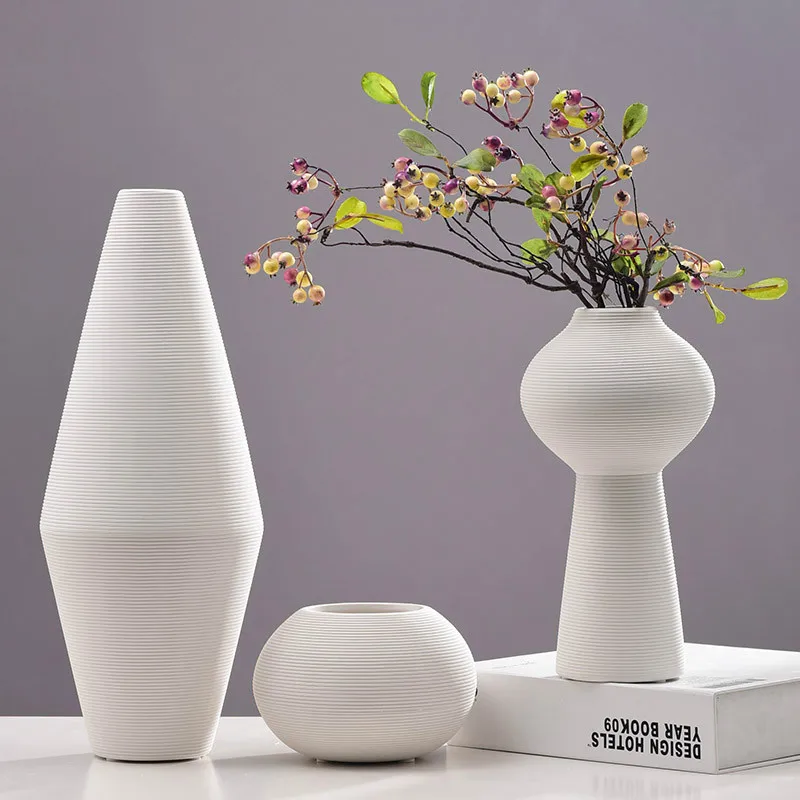 Nordic Classic White Art Ceramic Flower Vase Dining Room Creative Decoration Porcelain Vases 2