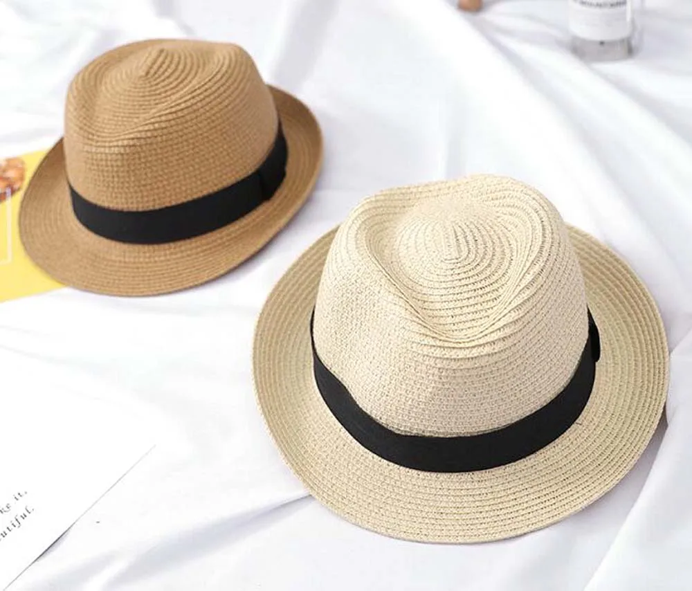 white fedora hat XEONGKVI Korean Pure Color Flanging Parent-child Fedora Hat SpringSummer Straw Hats For Men Boy fashion Women Jazz Cap short brim fedora