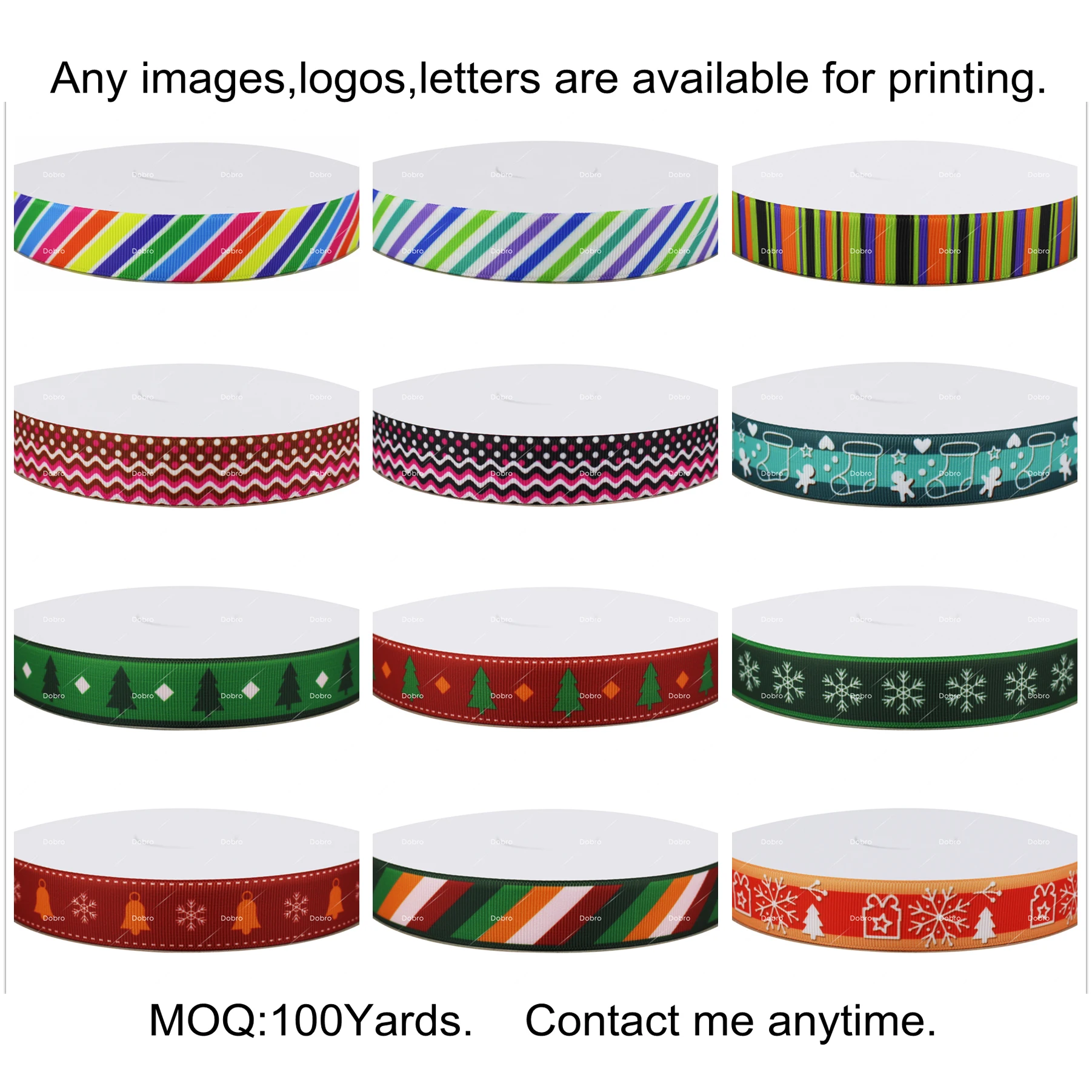 

12 Choices Printed Grosgrain Ribbons Any images logos letters are available for printing