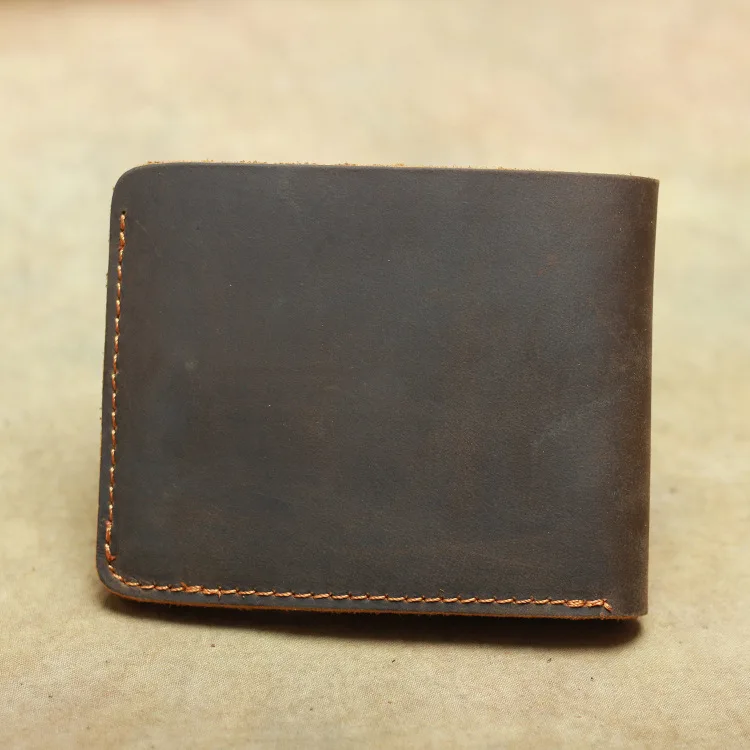 Пользовательский логотип минималистичный кожаный бумажник мужской потертый кожаный тонкий двойной кошелек, персонализированный кожаный кошелек