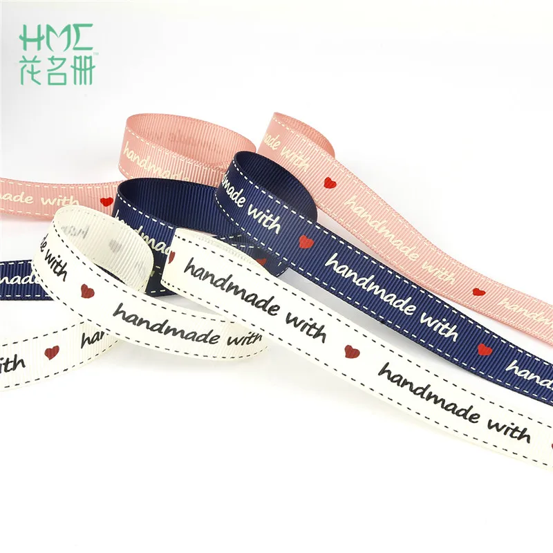 Ribbon 3/5 Yards White/Pink/Navy Hand made Letter Printed Grosgrain Satin For DIY Crafts