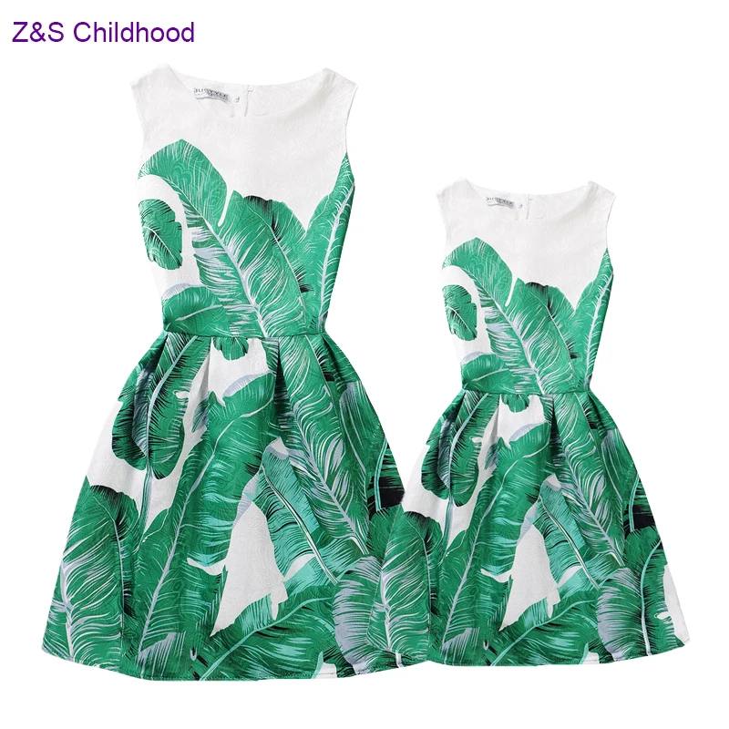 Платья для мамы и дочки в европейском и американском стиле; винтажная одежда для мамы и дочки с принтом банановых листьев; одежда для мамы и дочки