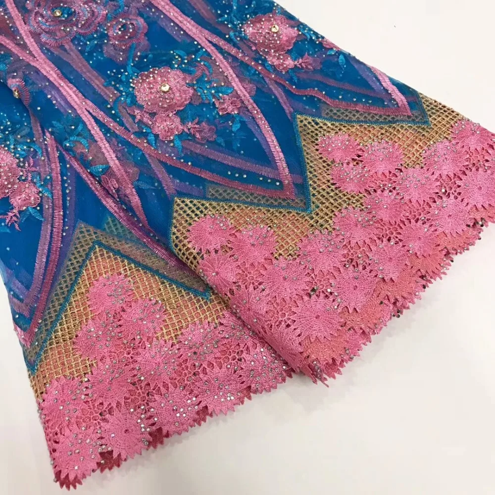 

Beautiful African Tulle Lace fabric with lots of stones 2018 New arrival African net mesh lace fabric for women dress jym131