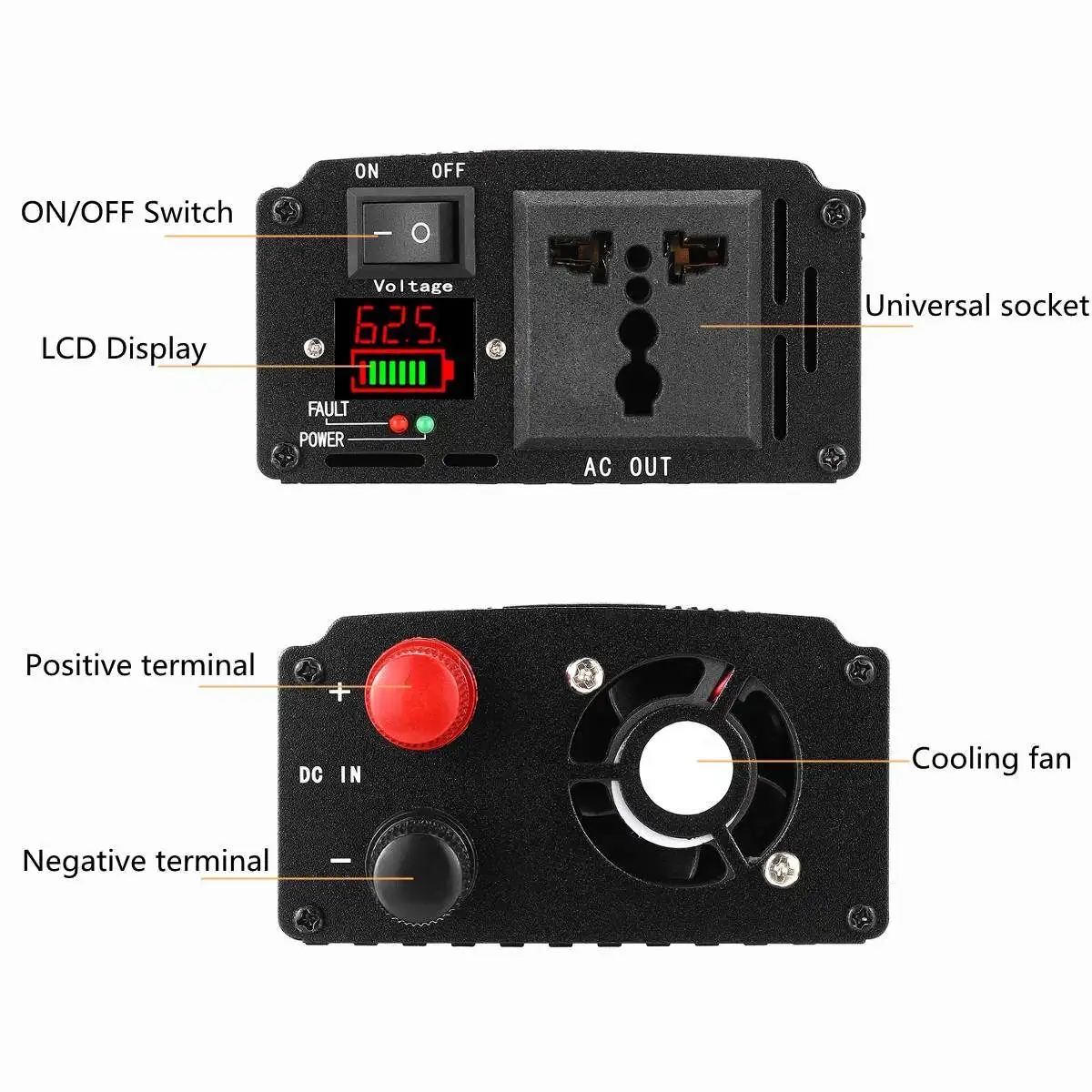 Инвертор 12V 220V 1500W Солнечная Чистая синусоида DC12V/24V/48V к AC220V 50HZ усилитель