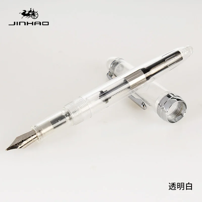 1 шт JINHAO 992 Серебряная перьевая ручка с зажимом 12 цветов на выбор 0,5 мм высококачественные чернильные ручки школьные и офисные канцелярские принадлежности - Цвет: Transparent