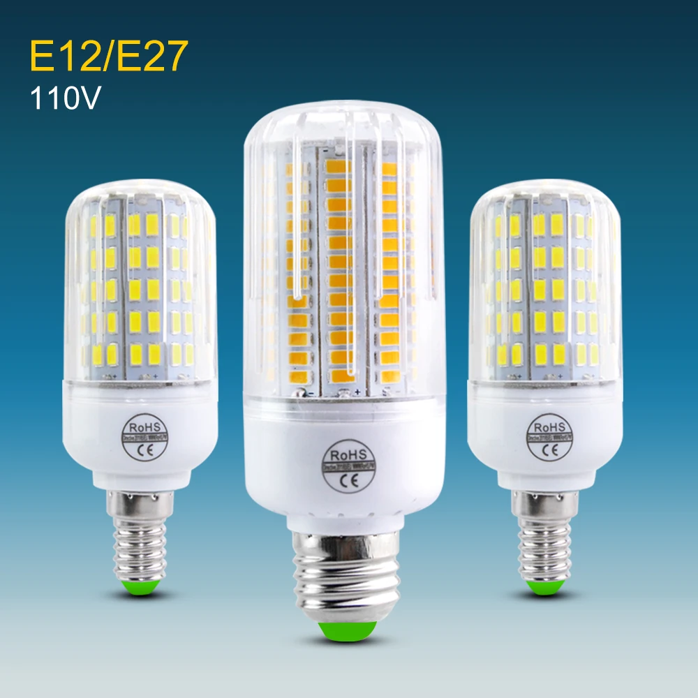 Светодиодсветодиодный лампа кукуруза Foxanon E27 E12 110 В светодиодная 5730 SMD 24 30 42 64 80 108