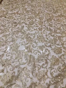 

Hot selling Sophia-1.1616 glued glitter sequins lace fabric African French net tulle Lace Fabric for party