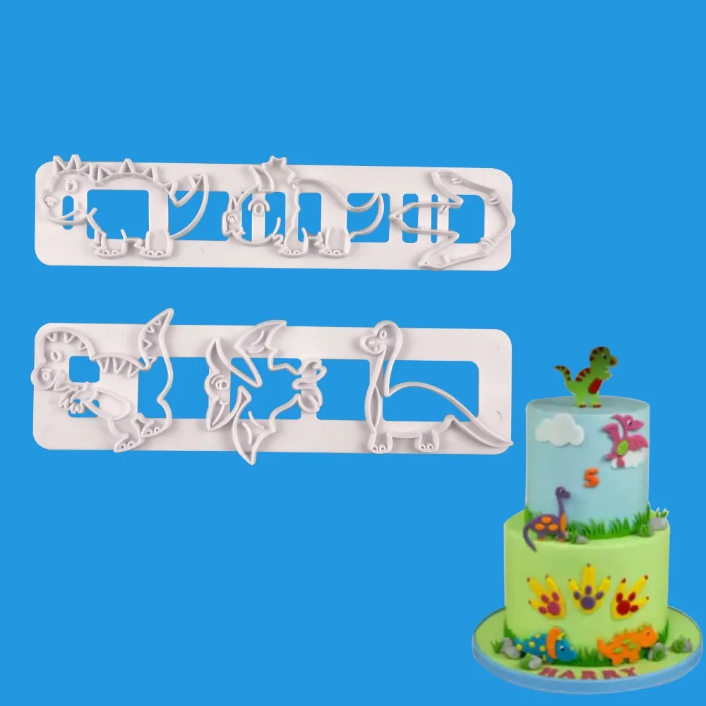 

TTLIFE 2pcs Dinosaur Cookie Cutters Plastic Biscuit Mold Animal Shape Stamps Fondant Cake Baking Moulds Dessert Decorating Tools
