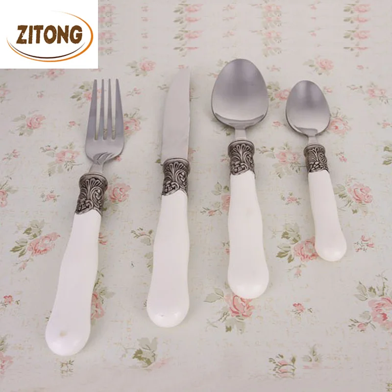 4 Pcs Ceramic Handle Flatware Set Tableware Dinnerware Knife Spoon Fork Cutlery Stainless Steel Free Shipping