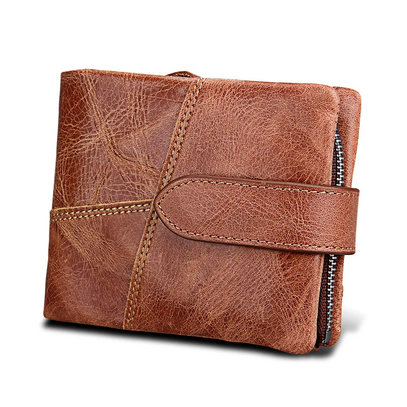 

New RFID 100% Genuine Leather Men Wallets Man Famous Small Short portomonee with Coin Zipper Mini Male Purses Card Holder Wallet