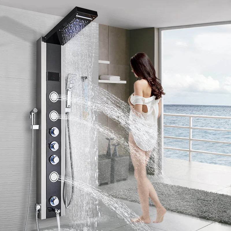 Luxury Shower Panel LED Light Bathroom Bath Shower Column Tower Digital 