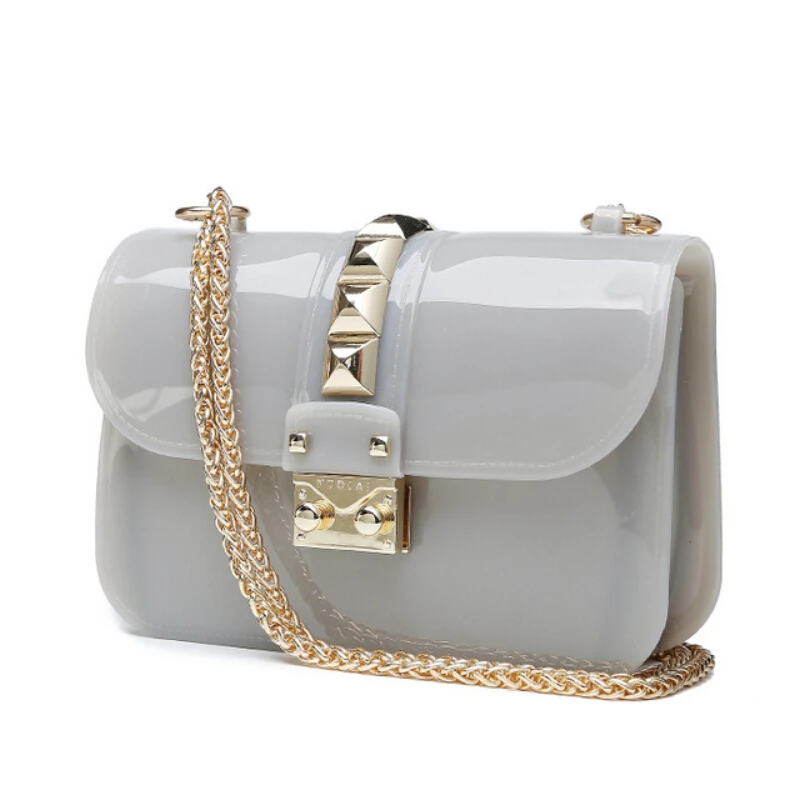 

Women Messenger Bags High Quality PVC Transparent Jelly Bag Summer Girl Beach Bag Fashion Chains Rivet Shoulder Crossbody Bags