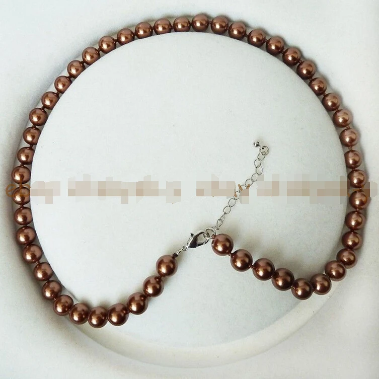 

FREE SHIPPING>@@> QW629 BEAUTIFUL AAA++ COFFEE 8MM AKOYA BROWN SHELL PEARL ROUND BEADS NECKLACES ^^^@^Noble style Natural Fine j