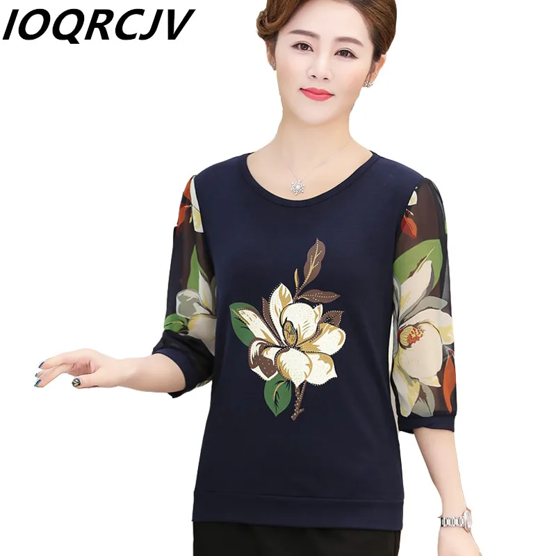 

Fashion Spring New Women T-shirt Thin Summer Half Sleeve Print O Neck T-shirt Middle-Aged Ladies Elegant TeeTops Plus Size 4XL