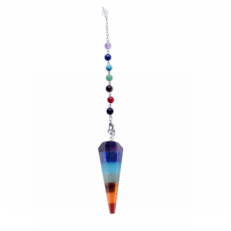 7 Chakra Crystal Pendulum Healing Dowsing Energy Balancing Point Pendulum Pendant Necklace