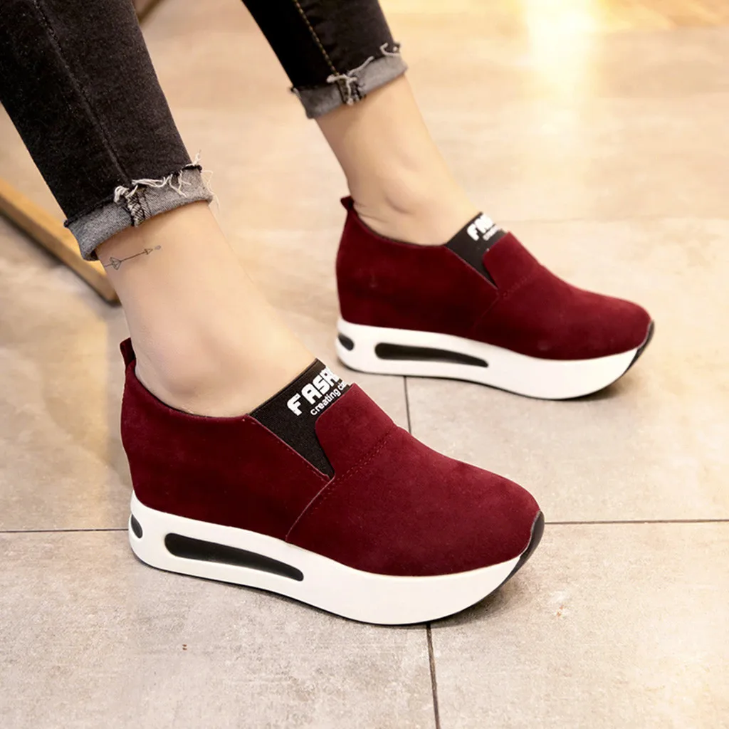 

Women Fashion Casual Flock Slip-On Thick Platform Sport Sneakers Wedges Shoes women sneakers basket femme sneakers women