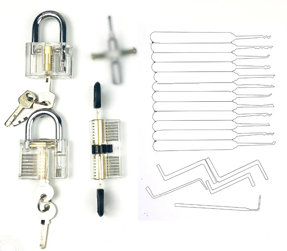 

Free Shipping 3pcs Transparent Lock with 2pcs Useful LockPick ,Padlock Blade Lock AB Lock with 17pcs Tool ,Blade Tool