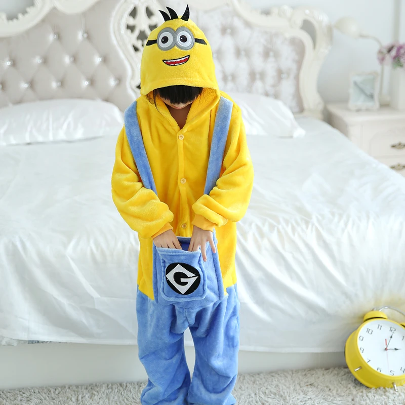 Cute Yellow Minions Kigurumi Pyjamas Funny Children Onesies Cartoon Pajamas One-piece Sleepwear Cosplay For Halloween Jumpsuit (3)