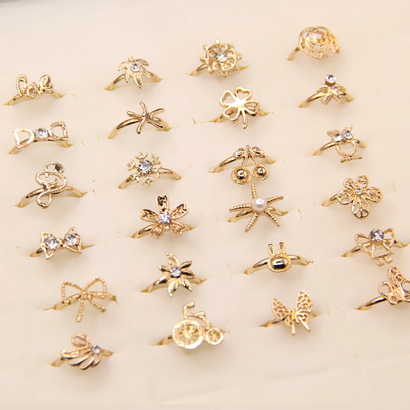50pcs Gold Tone Orted Design Crystal Ring Cute Kid Child Party 50pcs Gold Tone Orted Design Crystal Ring Cute Kid Child Party Small Size Adjule Jewelry Whole Lot Gift In Rings From Accessories On