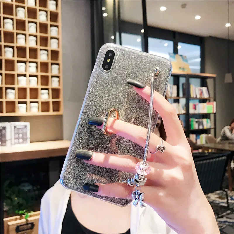 

Luxury bracelet Stent phone Case For iphone 4s 5 5s SE 6 6S 7 8 Plus X XR XS MAX Glitter Bling Silicone Ring Hold Cover For girl