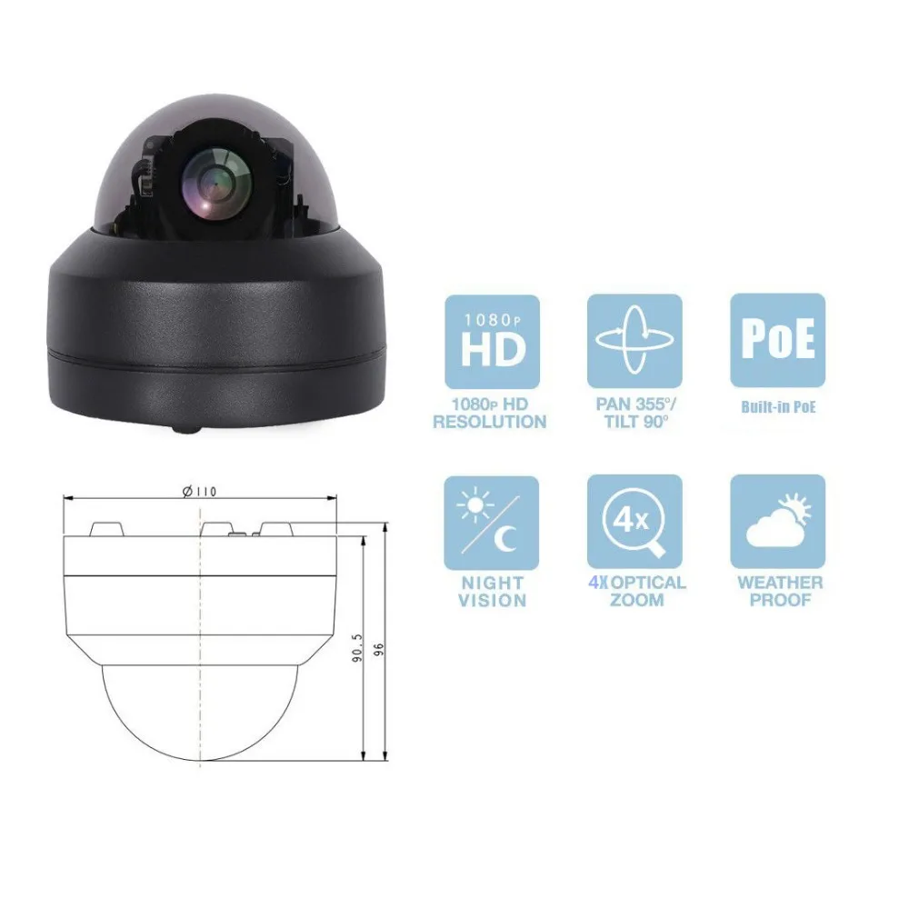 Waterproof 2MP 4MP PTZ IP Camera Mini 4X Zoom Indoor Outdoor 1920*1080P Home Security Network IR CCTV POE Camera ONVIF 30M