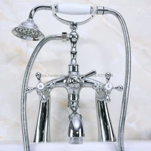 Bathtub Faucets Deck Mounted Polished Chrome Bathtub Faucet With Hand Shower Bathroom Bath Shower Faucets Nna123 double handles 3pcs waterfall chrome polished basin faucets deck mounted
