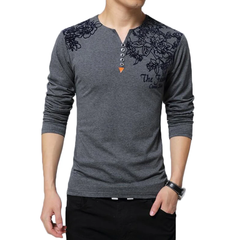 Мужская футболка с длинным рукавом и воротником Генри|t shirt men|long sleeve t shirtfashion tshirt |