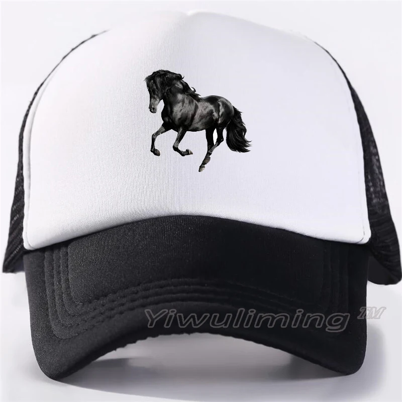 

NewSummer Trucker Caps horse Cool Summer Black Adult Cool Baseball Mesh Net Trucker Caps Hat for Men Adjustable