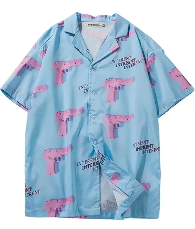 

New women's pink pistol printed loose short-sleeved shirt