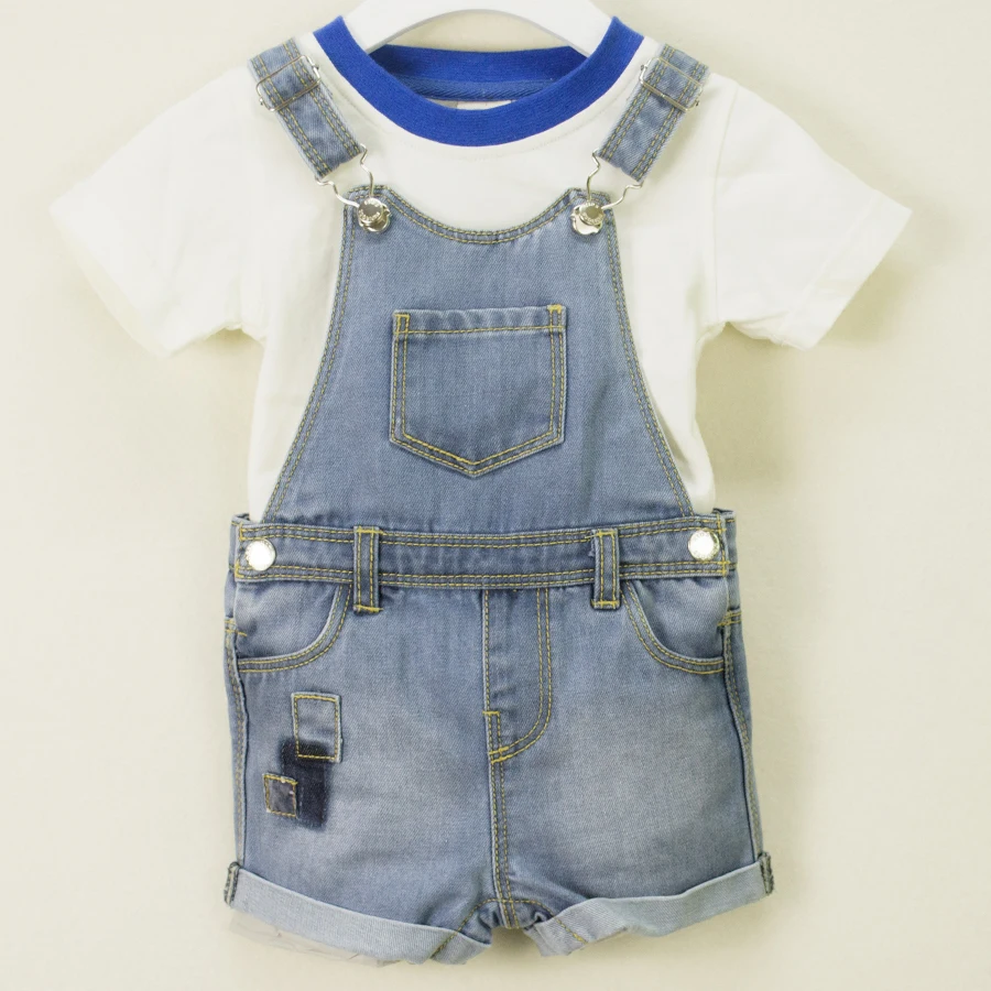 1 Newborn Baby Denim Jumpsuits Infant Boys Girls Rompers Bodysuit Jeans Shorts Toddler Kids Covered Button Patch Children Clothing