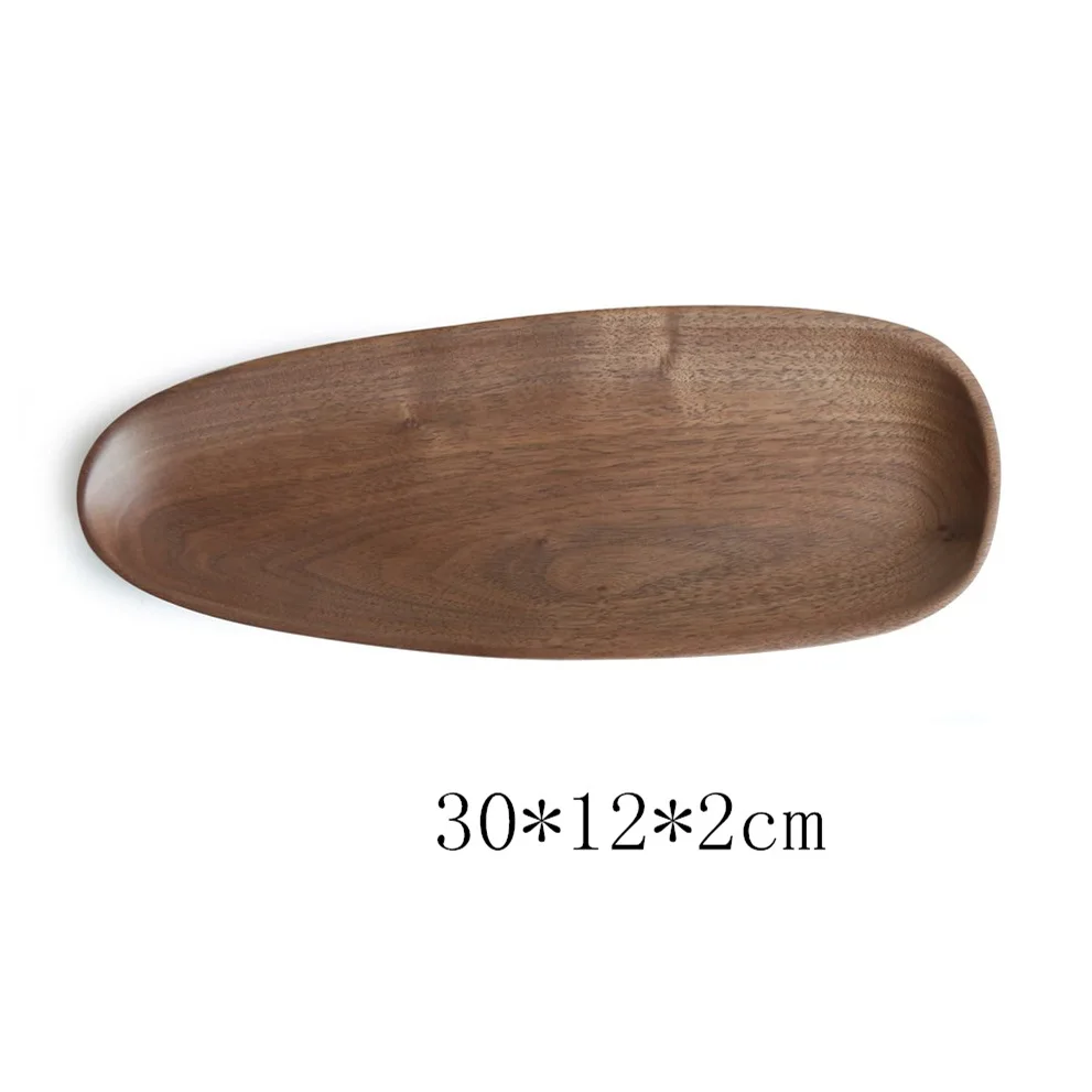 Irregular Oval Walnut Wood Pan Plate Fruit Dishes Saucer Tea Tray Dessert Dinner Plate Tableware Set - Цвет: 30x12x2cM