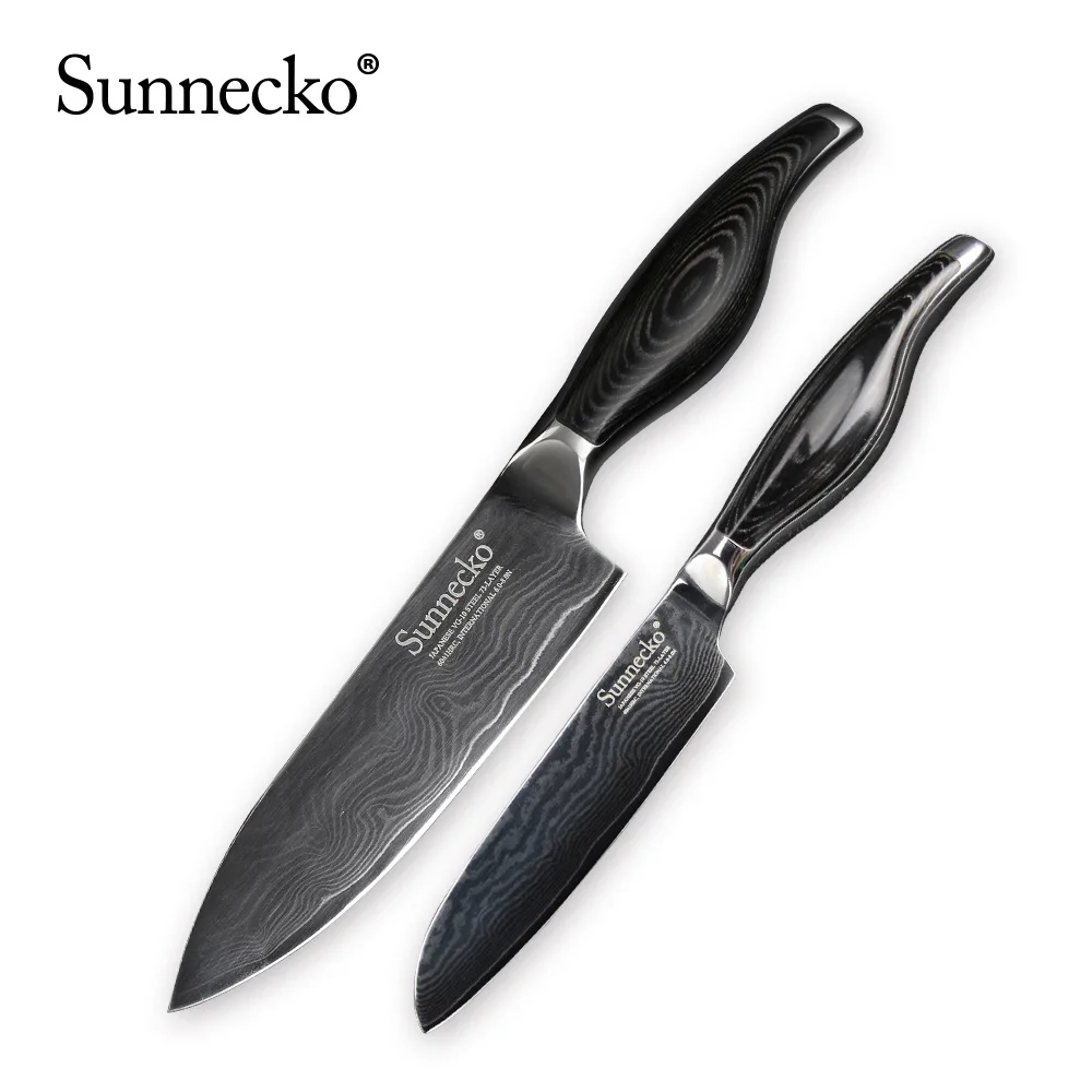 Sunnecko 6pcs Damascus Steel Knives Sets Cook Chef Meat Utility Bread Santoku Paring Cleaver Slicer Nakiri Kitchen Knife Set