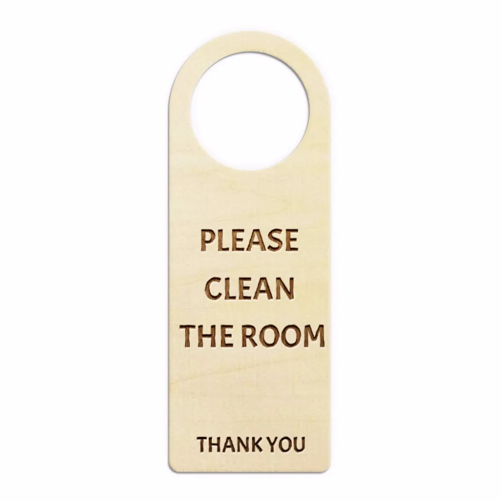 2pcs Wood Please Clean the Room Thank You Wooden Door Hanger Hotel Sign