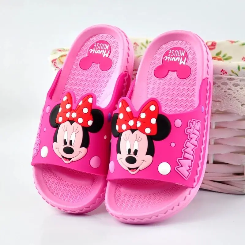 Disney/обувь; Новинка года; детские шлепанцы с Микки; Домашние Нескользящие Детские сандалии с мягкой подошвой для мальчиков и девочек - Цвет: Pink