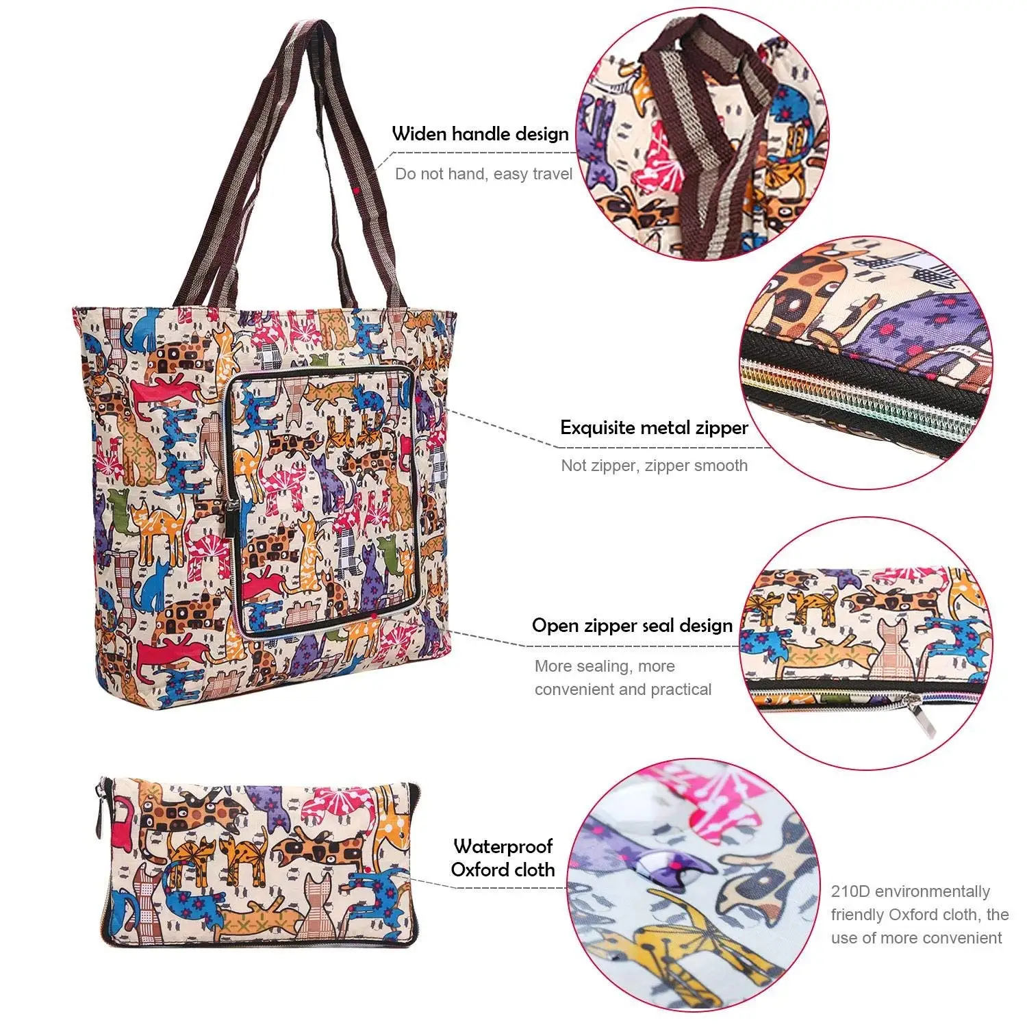 

Foldable Large Shopping Bag, Eco-friendly Travel Recycle Bag, Portable Handy Shopping Grocery Bags Tote Bag