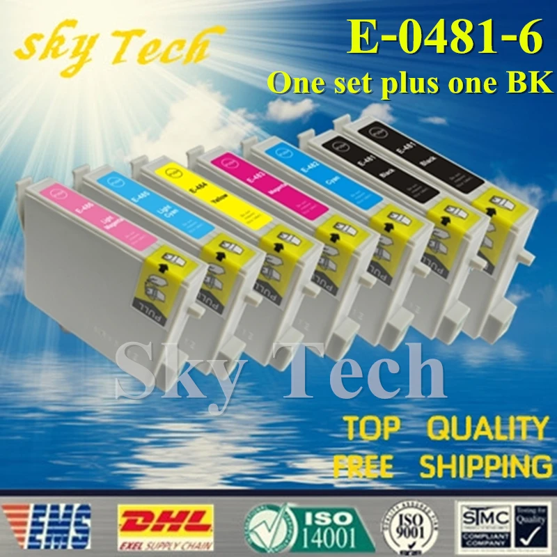 Один комплект и один совместимый картридж BK для T0481-T0486 Epson R200 R220 R300 R300M R320 R340 RX500 RX600