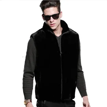 

New Winter Fashion Men Fox Fur Coat Faux Fur Slim Fit Leather Jacket,Casual Sleeveless Vest Black