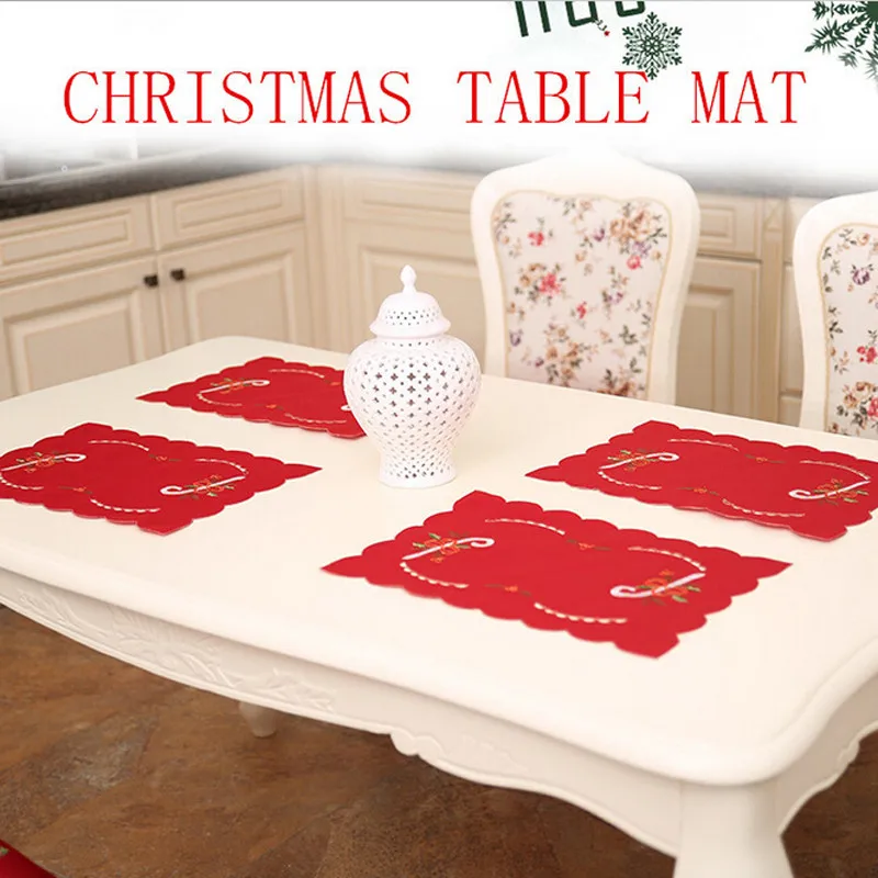 Christmas Tableware Mats Embroidered Santa Claus Christmas Decoration