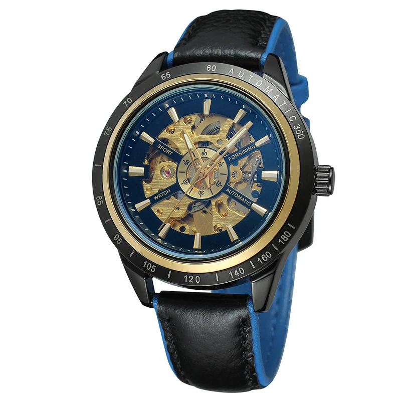 

Luxury Men's Watches Mechanical Self Wind Fashion Skeleton Dial Genuine Leather Business Men Automatic Watch Forsining A1 Reloj