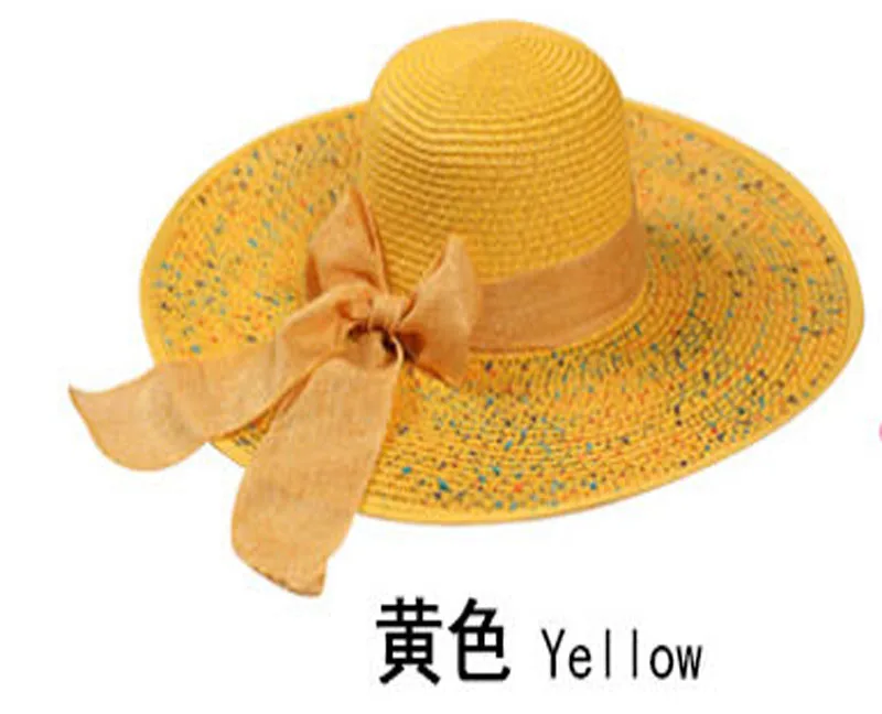 1 шт. женские пляжные шляпы летняя Модная Складная шифоновая широкополая Солнцезащитная шляпа Повседневная Женская sombreros шляпа с бантиком - Цвет: Цвет: желтый