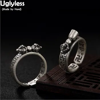 

Uglyless Religious Men Women Thai Silver Vajra Rings Unisex Buddhism Six-word Open Rings Dharma 925 Sterling Silver Gift Jewelry